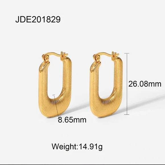 18K Gold Geometric Hoop Earrings, Stud Earrings, Women Earrings - Picture 5 of 5